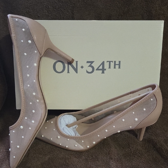 ON 34th Shoes - On•34th Women's Tan Heels with Pearl Accents